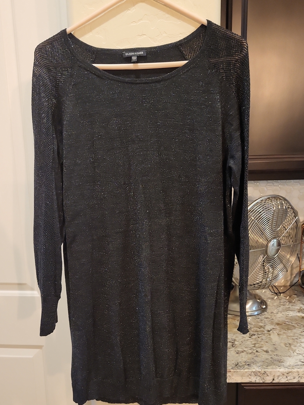 Eileen Fisher Sparkly Black Tunic Sweater Size Large